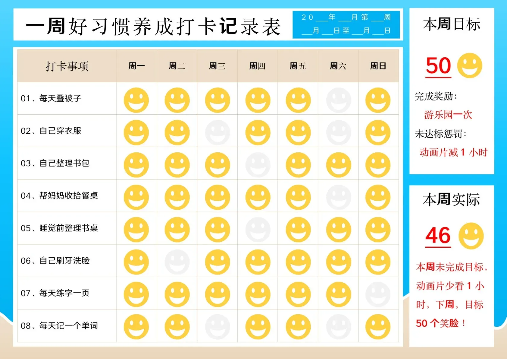 一周好习惯养成打卡记录表（2页）